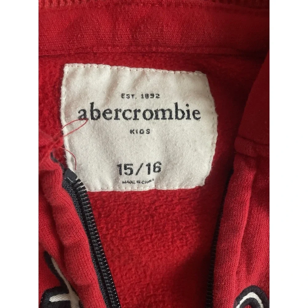 Abercrombie‎ & Fitch 14/16 Kids Zip Hoodie Sweatshirt Red Y2K NY Holiday Unisex